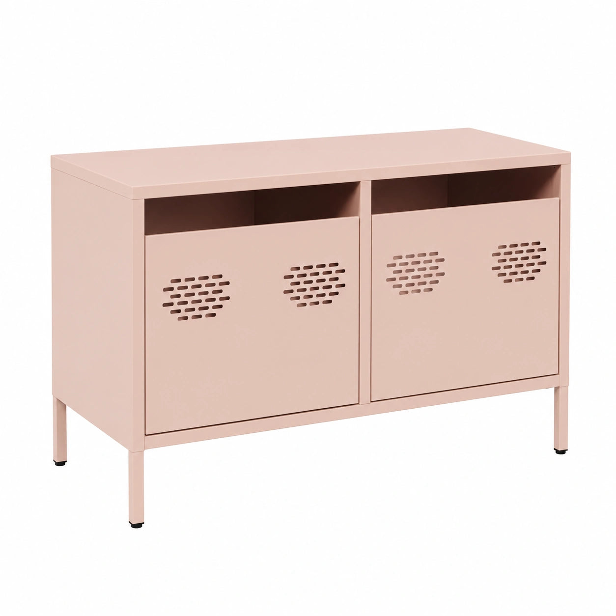 Meuble TV, en acier, avec rangement, avec tiroirs, coloris rose, 68 x 39 x 43,5 cm, pour le salon