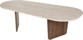 Table Basse en bois 'Ovalis' - 130 x 65 x 40 cm - Travertin / Noyer – gris/beige/orange