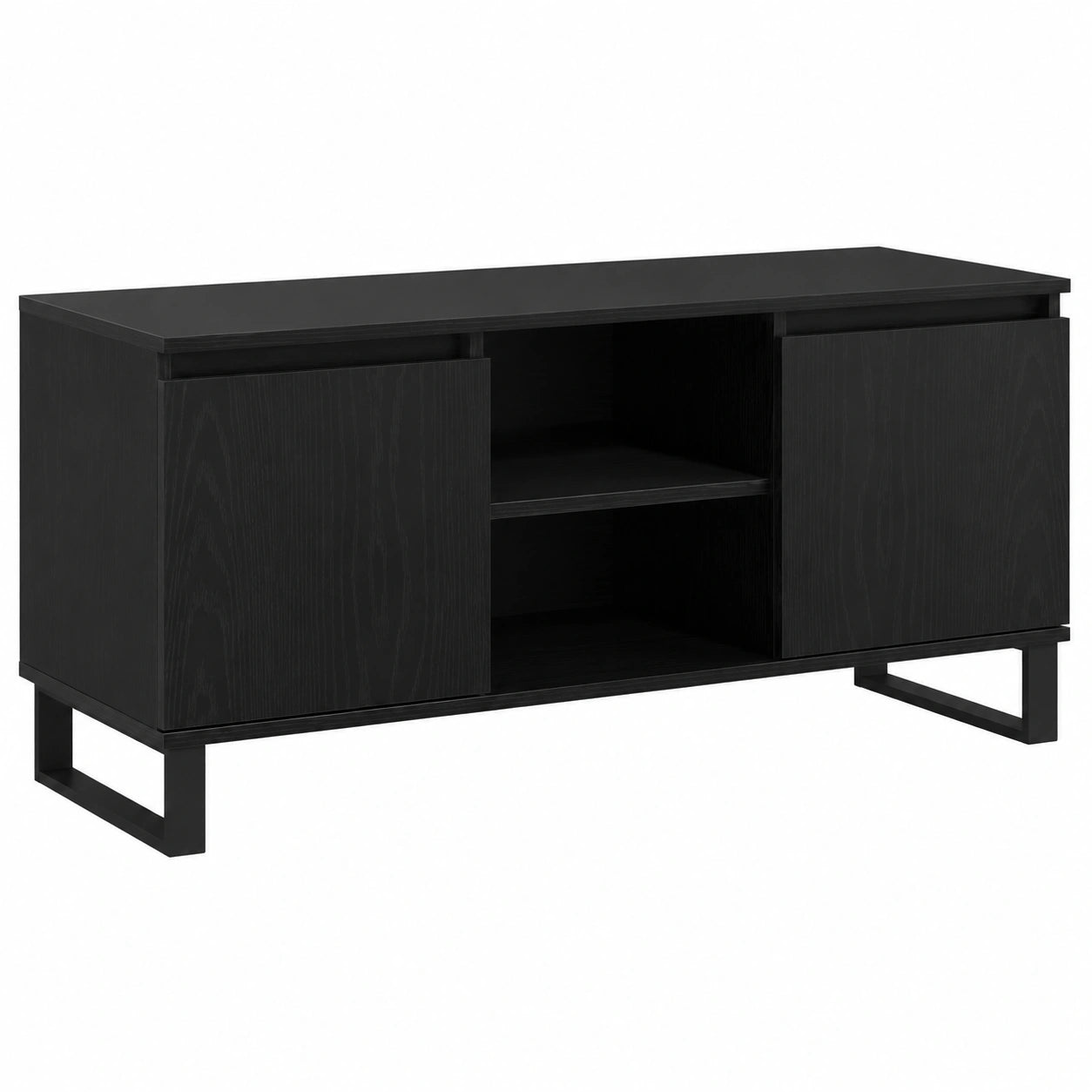 Meuble TV, avec rangement, avec étagères, avec portes, en chêne, coloris noir, 104 x 35 x 50 cm, pour le salon