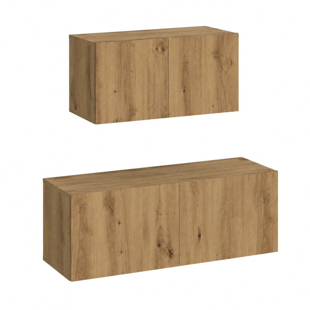 Meuble TV, en chêne, avec rangement, avec portes, 2 pièces, pour le salon