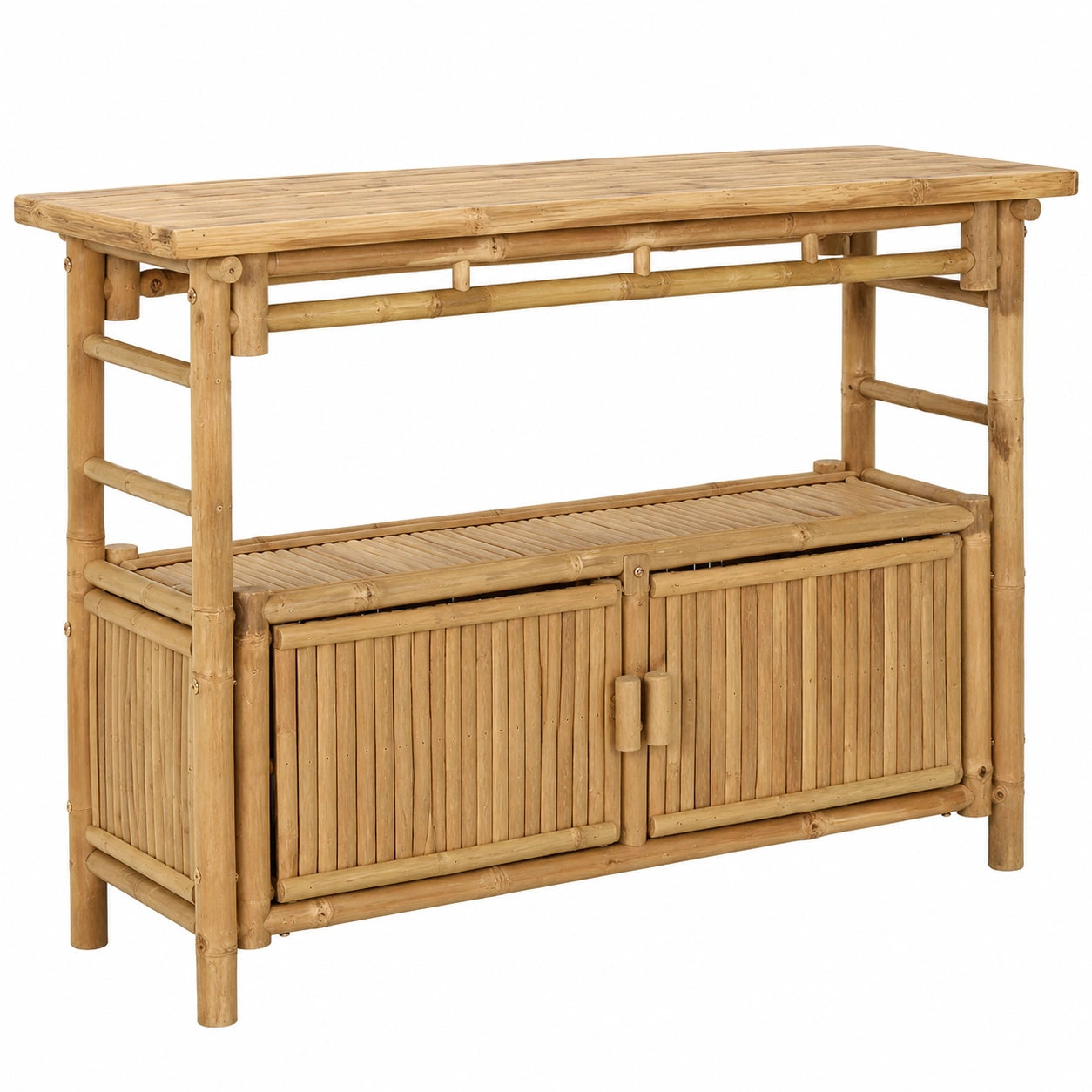 Table, avec rangement, avec étagères, en bambou, 110 x 35 x 75 cm, coloris naturel, pour les espaces de vie