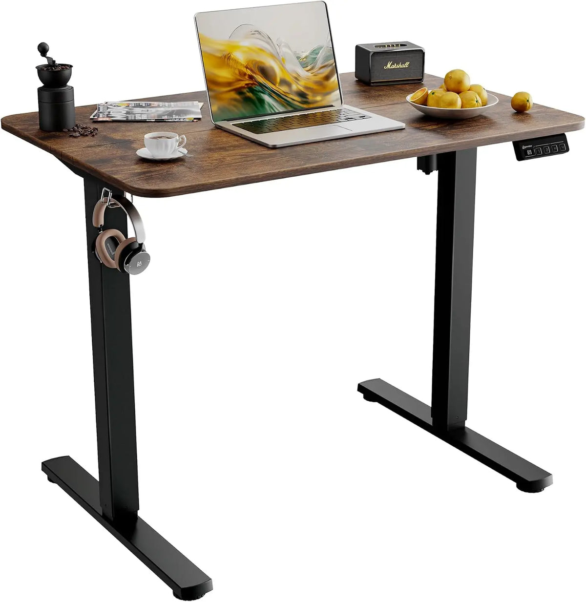 ERGOMAKER – Bureau Assis-Debout Électrique pour Home Office 90x60cm Marron