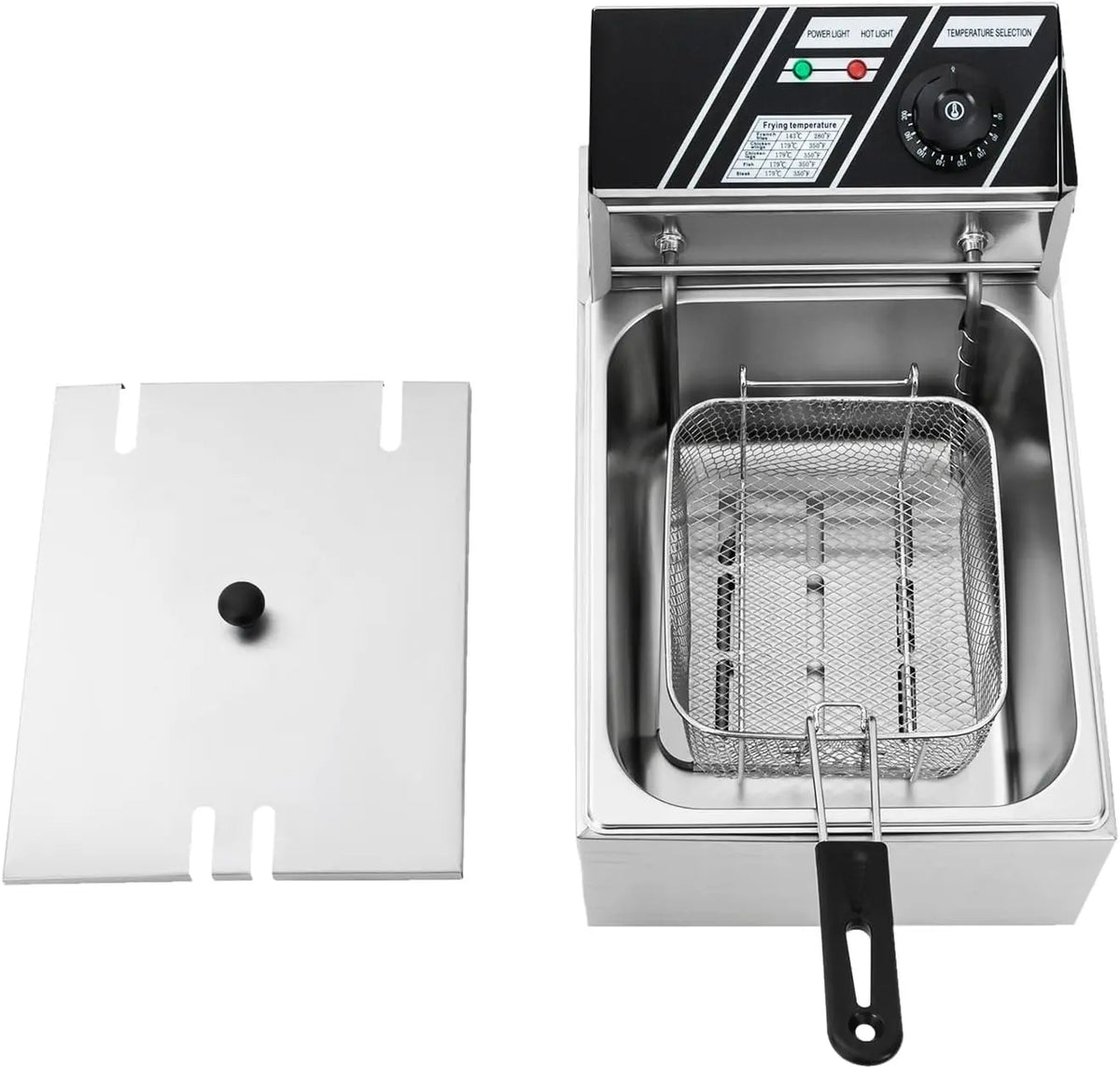 Friteuse Électrique 6L 2500W Inox Panier Couvercle 220V 60-200°C – argenté