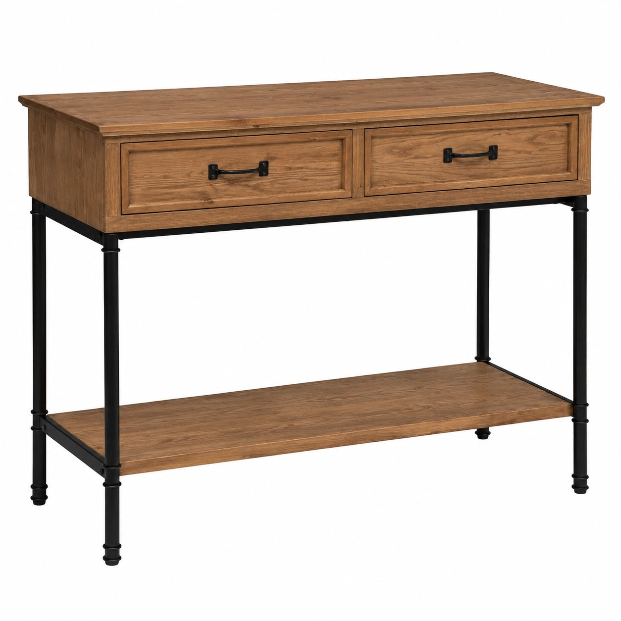Table console, avec tiroirs, avec étagères, en métal, coloris noir, pour l’entrée ou le salon