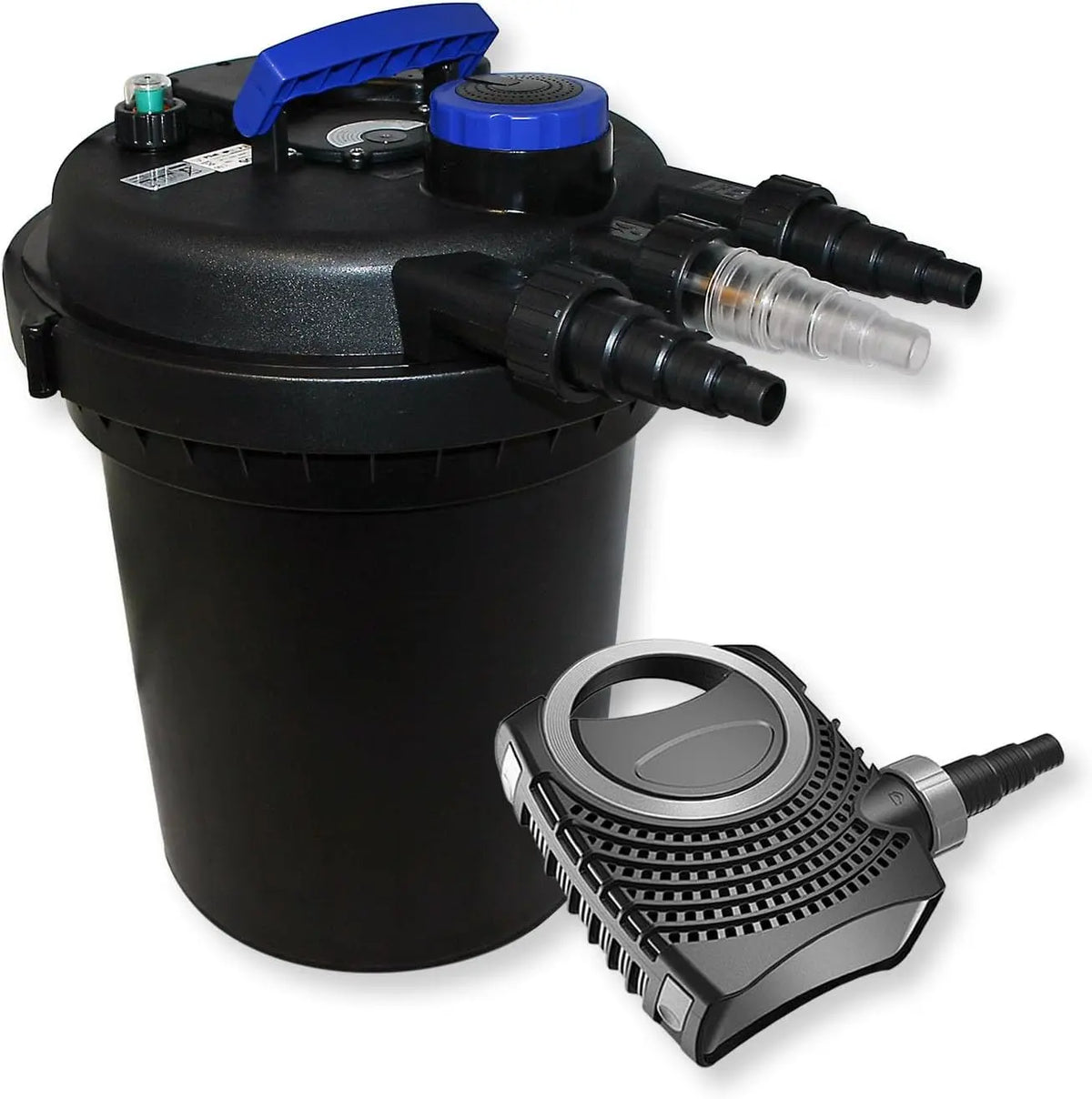 Wiltec Kit complet: CPF-250 Filtre de bassin à pression jusqu'à 10000 L avec 11W lampe uv – NEO8000, 11 W / 70 W, 8000 l/h, noir/gris