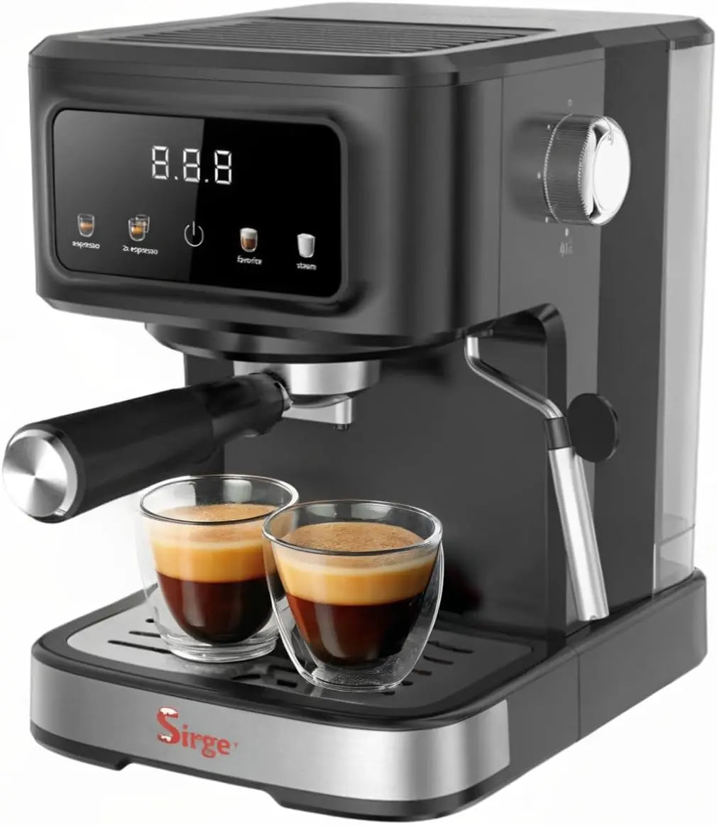 Sirge GRANBAR Machine à expresso et cappuccino numérique 20 bars – 1100 W, 1,25 L, 27 x 20,5 x 29,5 cm, 50 Hz, noir