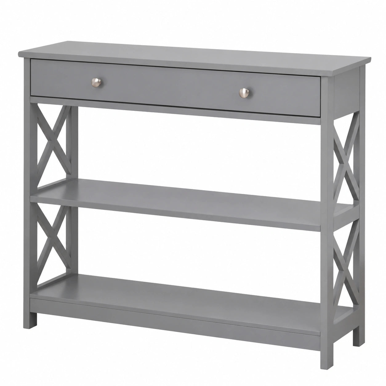 Table, avec rangement, avec tiroirs, avec étagères, coloris gris, 100 x 30 x 80 cm, pour les espaces de vie