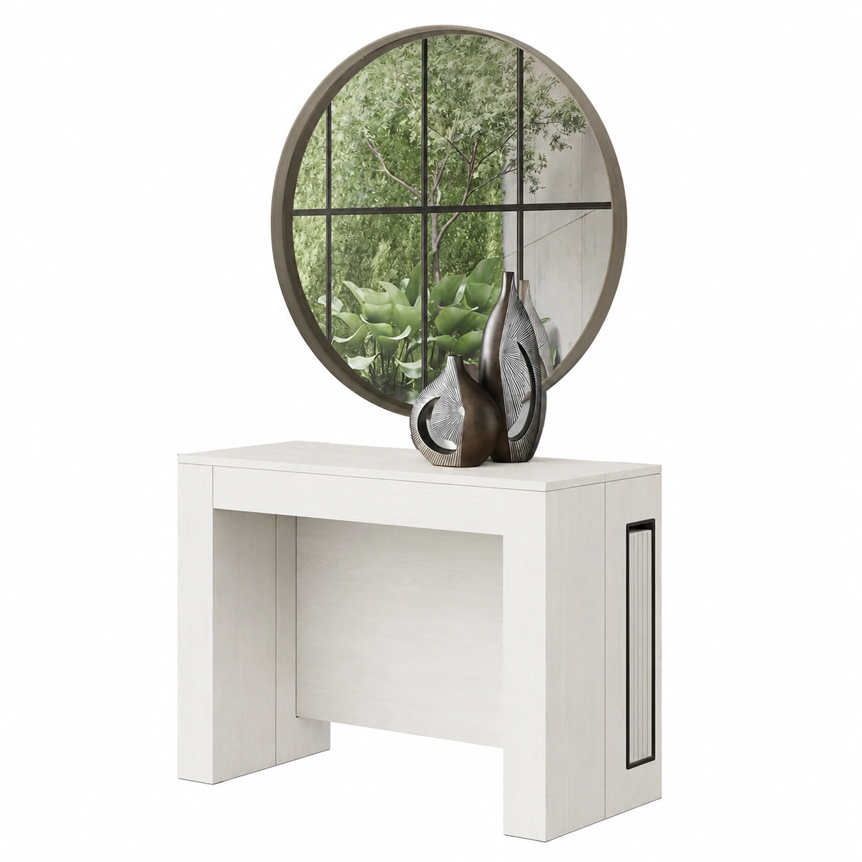 Table, extensible, avec portes, coloris blanc, pour les espaces de vie