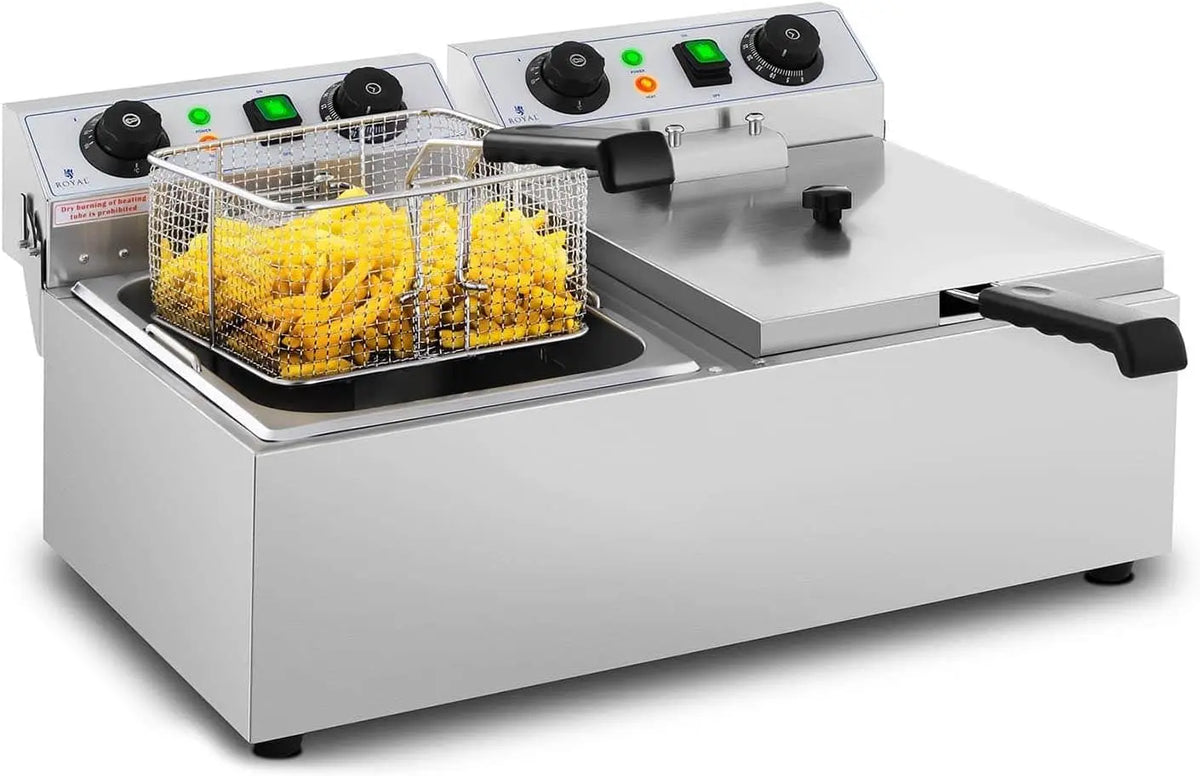 Royal Catering Friteuse Électrique Double – 3200 watts, 10 L, gris
