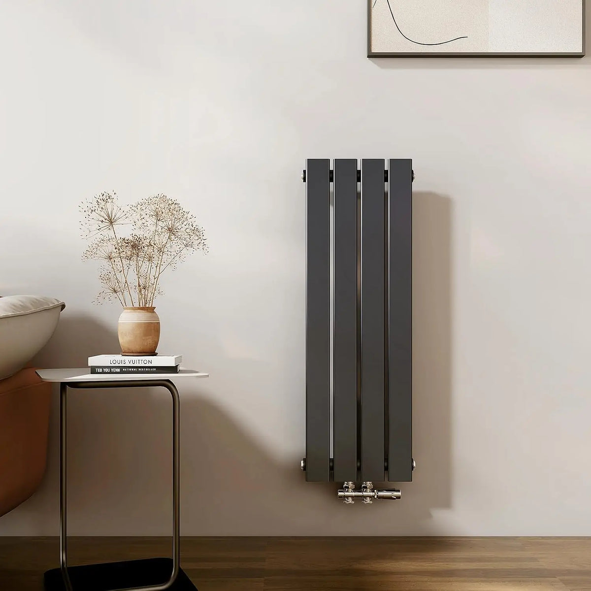 EMKE Mini radiateur design 900 x 304 mm vertical plat avec raccordement central 1 couche pour salle – 297 W, gris anthracite