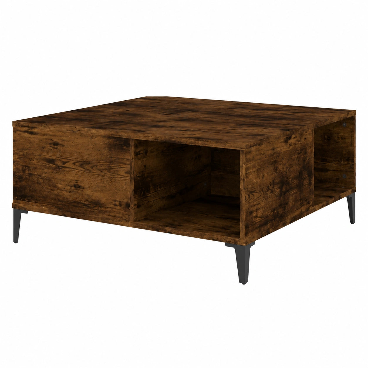 Table basse, en chêne et métal, avec rangement, 80 x 80 x 36,5 cm, pour le salon