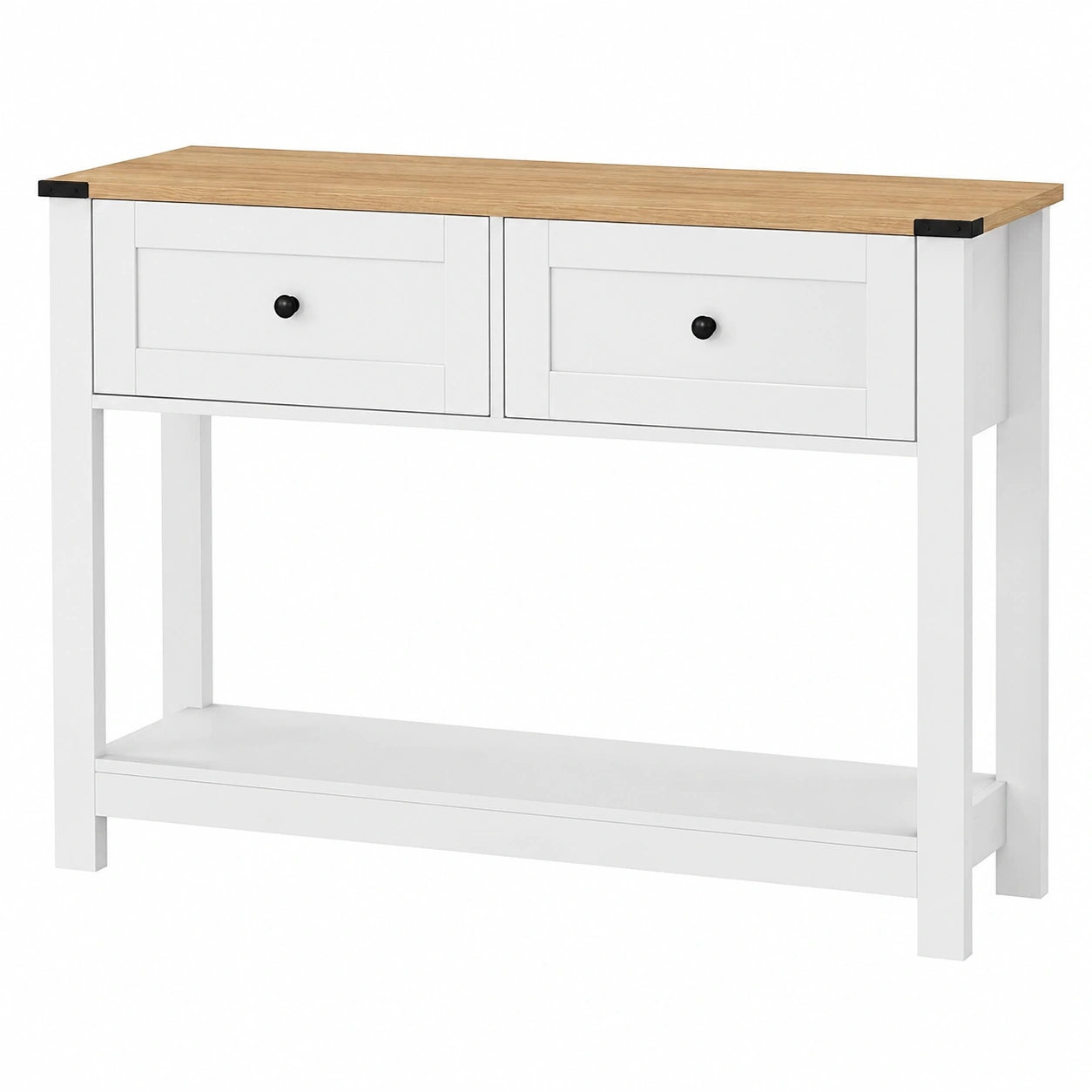 Table, avec rangement, avec tiroirs, avec étagères, coloris blanc, 106 x 30 x 81,5 cm, pour les espaces de vie
