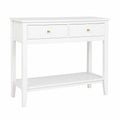 Table, avec tiroirs, en panneaux de bois, coloris blanc et doré, pour les espaces de vie