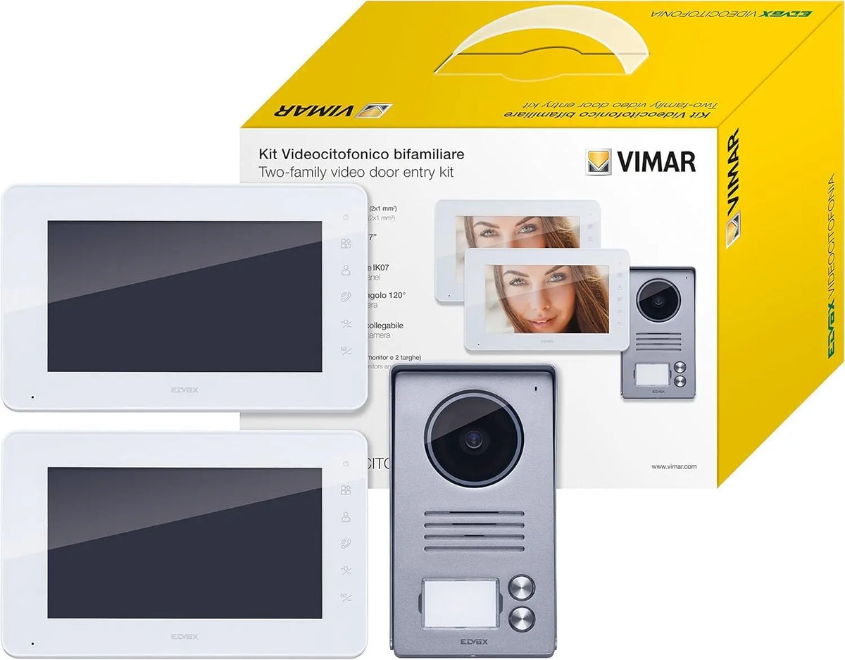 VIMAR K40911 Kit vidéophone bifamilial avec blocs d'alimentation multifiche – blanc/gris