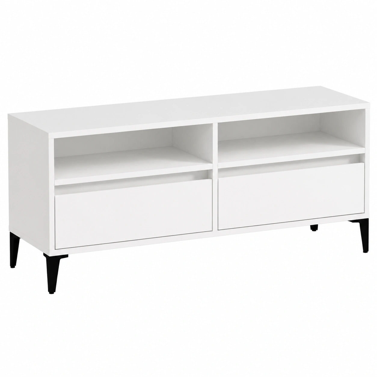 Meuble TV, avec rangement, avec tiroirs, 100 x 34,5 x 44,5 cm, coloris blanc, pour le salon
