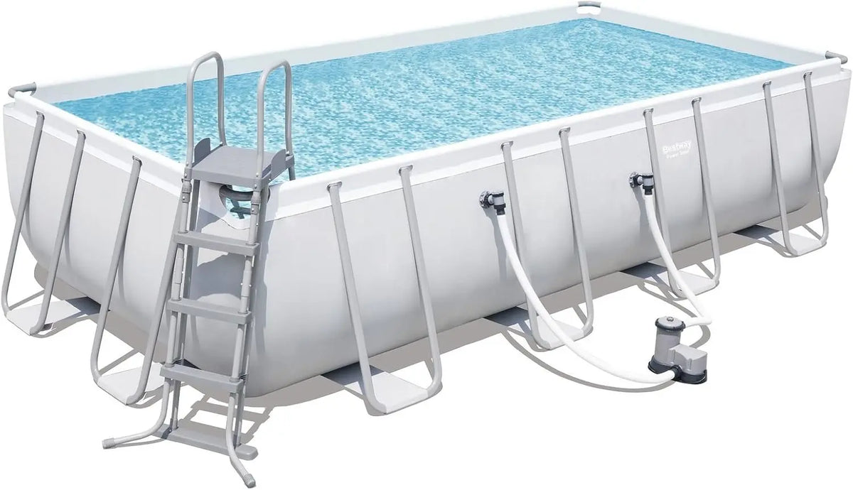 Bestway Power Steel Frame Piscine complète carrée avec Pompe à Filtre à Cartouche – 86 W, 5,678 l/h / 5678 l/h, 549 x 274 x 122 cm, gris