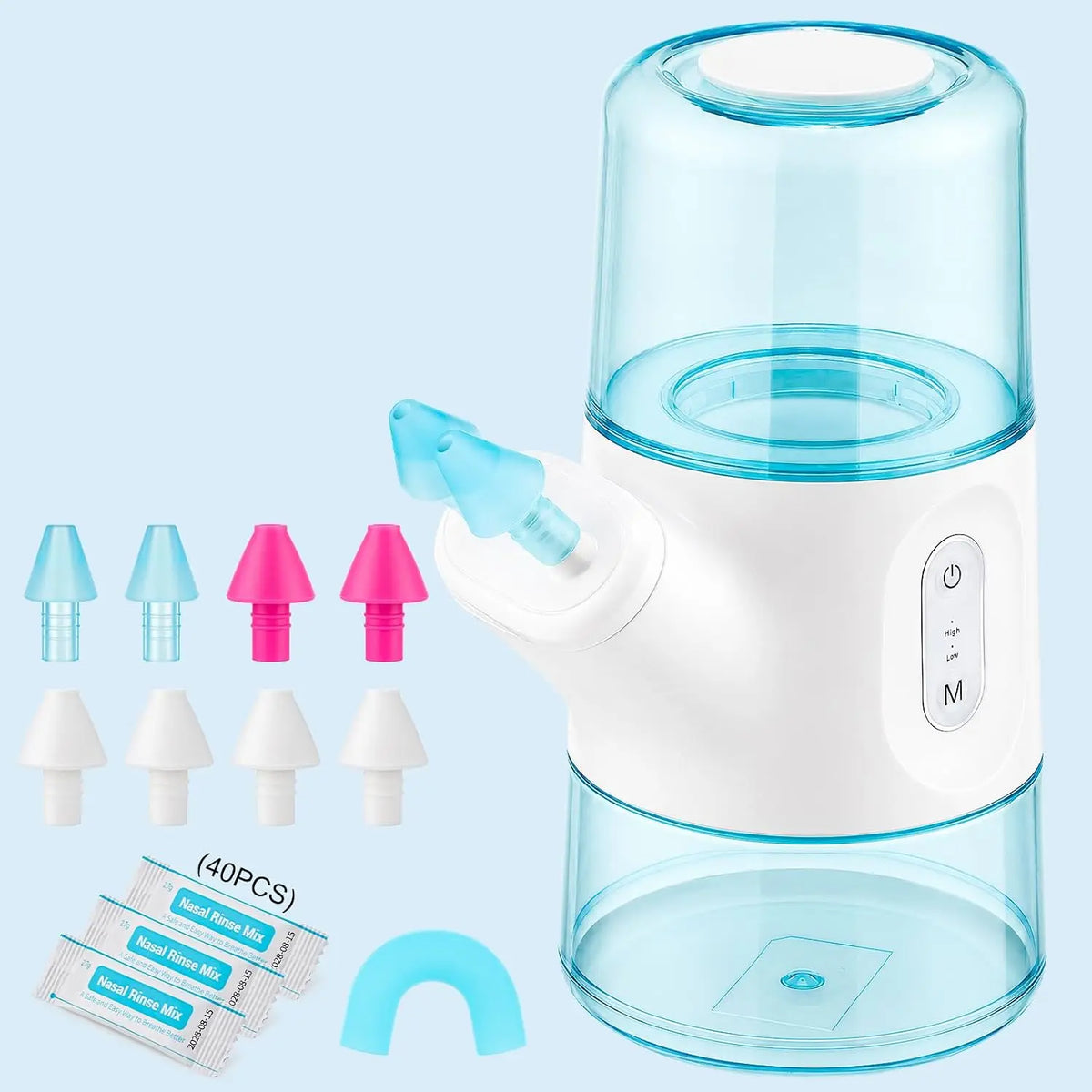 Irrigateur Nasal Électrique Sans Fil À Double Réservoir – 800 mah, blanc/bleu