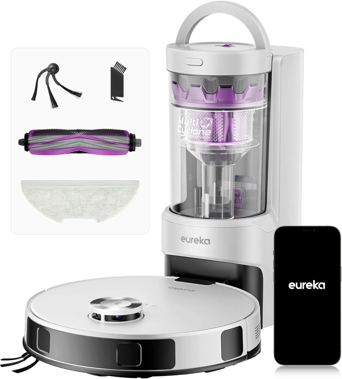EUREKA E20 Evo Plus Robot Aspirateur Laveur avec Station sans Sac Aspiration 10000 Pa Aspirateur Robot – 2 litre, gris/noir