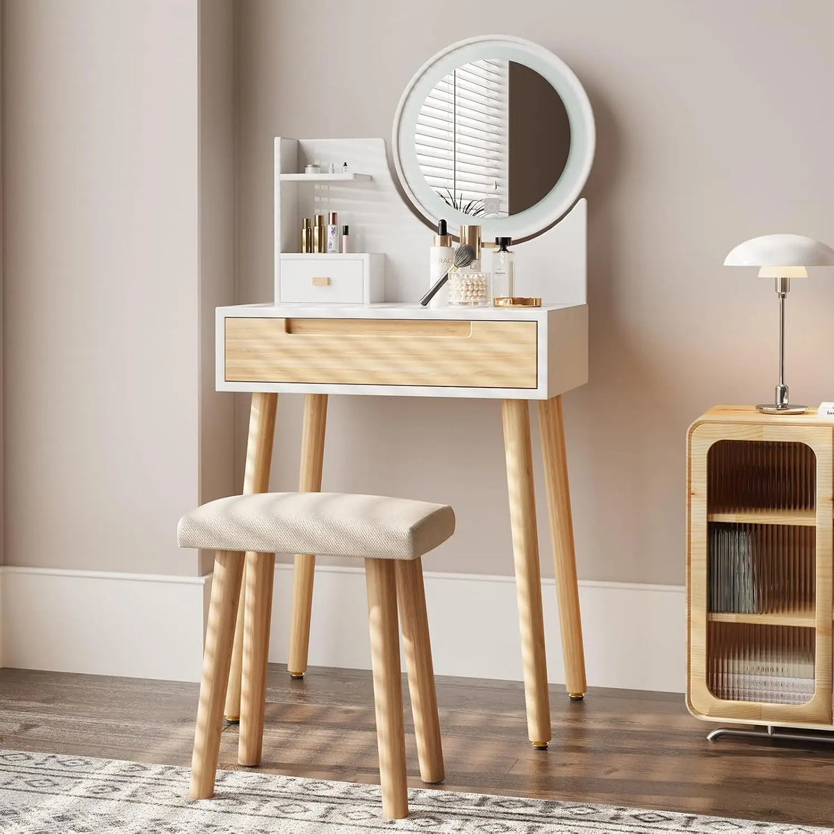 YOURLITE Ensemble de Coiffeuse avec Tabouret – blanc