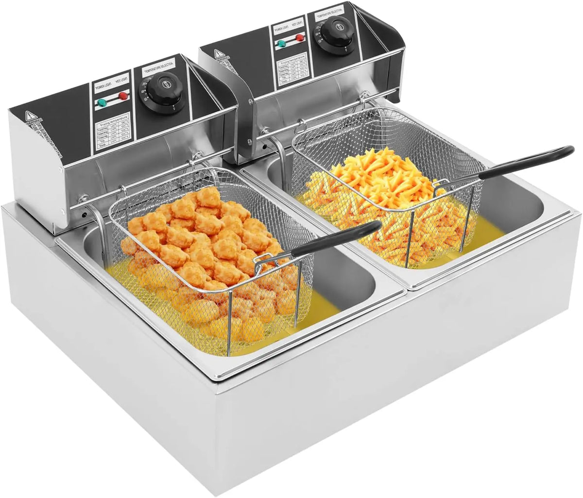 Friteuse Électrique Double Cuve – 2500 W, 6 L, argenté