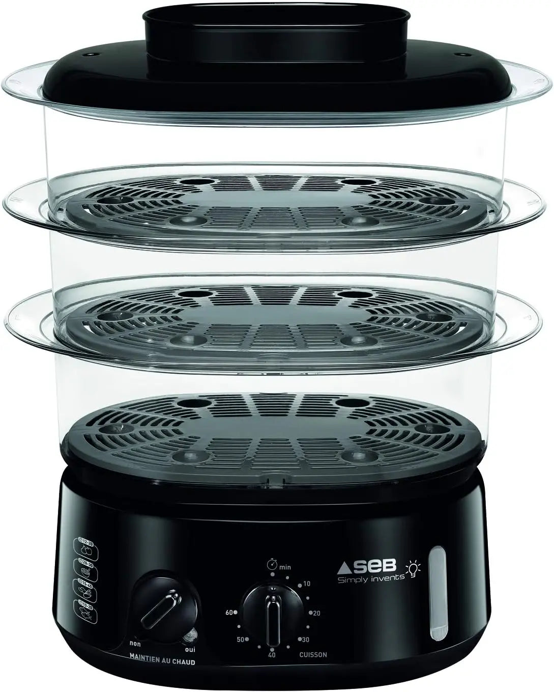 Seb Simply Invents Cuiseur Vapeur 3 bols Capacité modulable Maintien au chaud Noir VC110800 – 900 W, 9 L