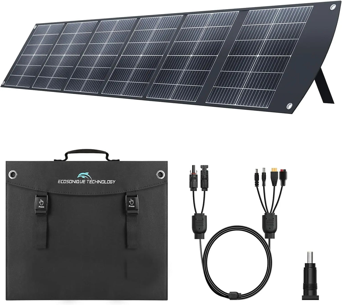 Ecosonique Panneau Solaire portable 200 W Pliable avec Support – gris/noir