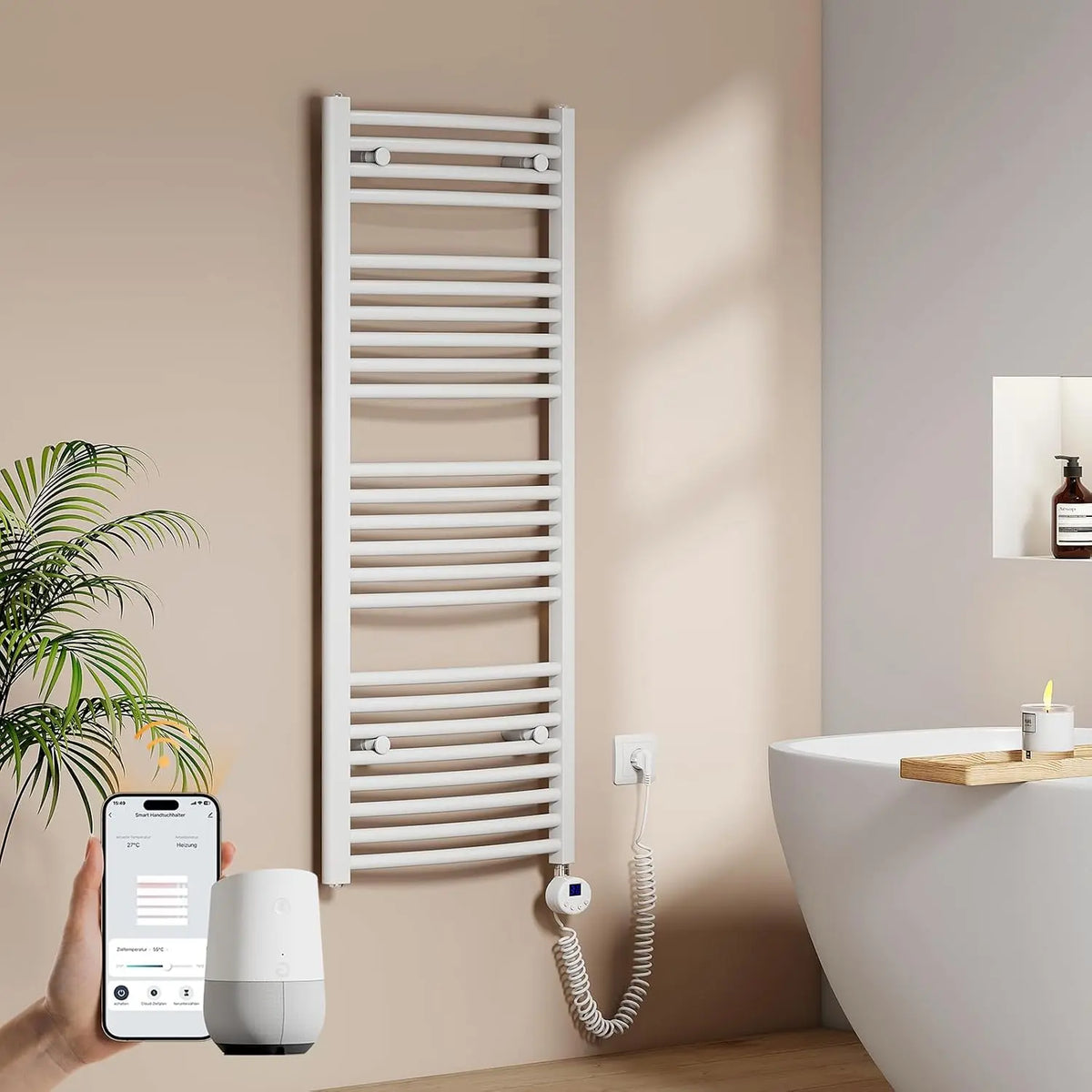 EMKE Seche Serviette Electrique avec WiFi Thermostat – 500 W, 120 x 50 cm, blanc