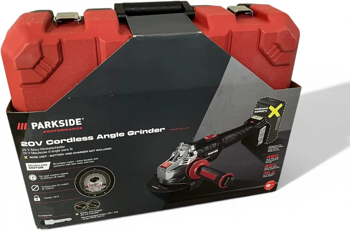 Meuleuse d'angle sans fil PARKSIDE Performance X20V PWSAP 20 sans balais/sans balais – sans batterie, gris/noir/rouge