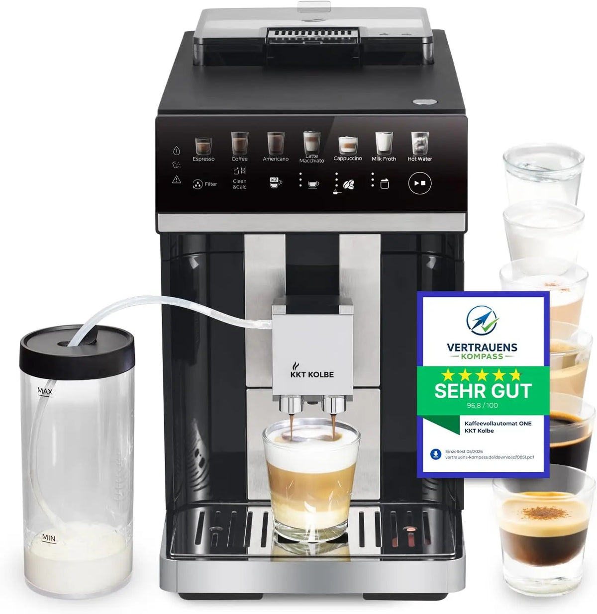 KKT KOLBE Machine à café entièrement automatique avec réservoir à lait – gris/noir