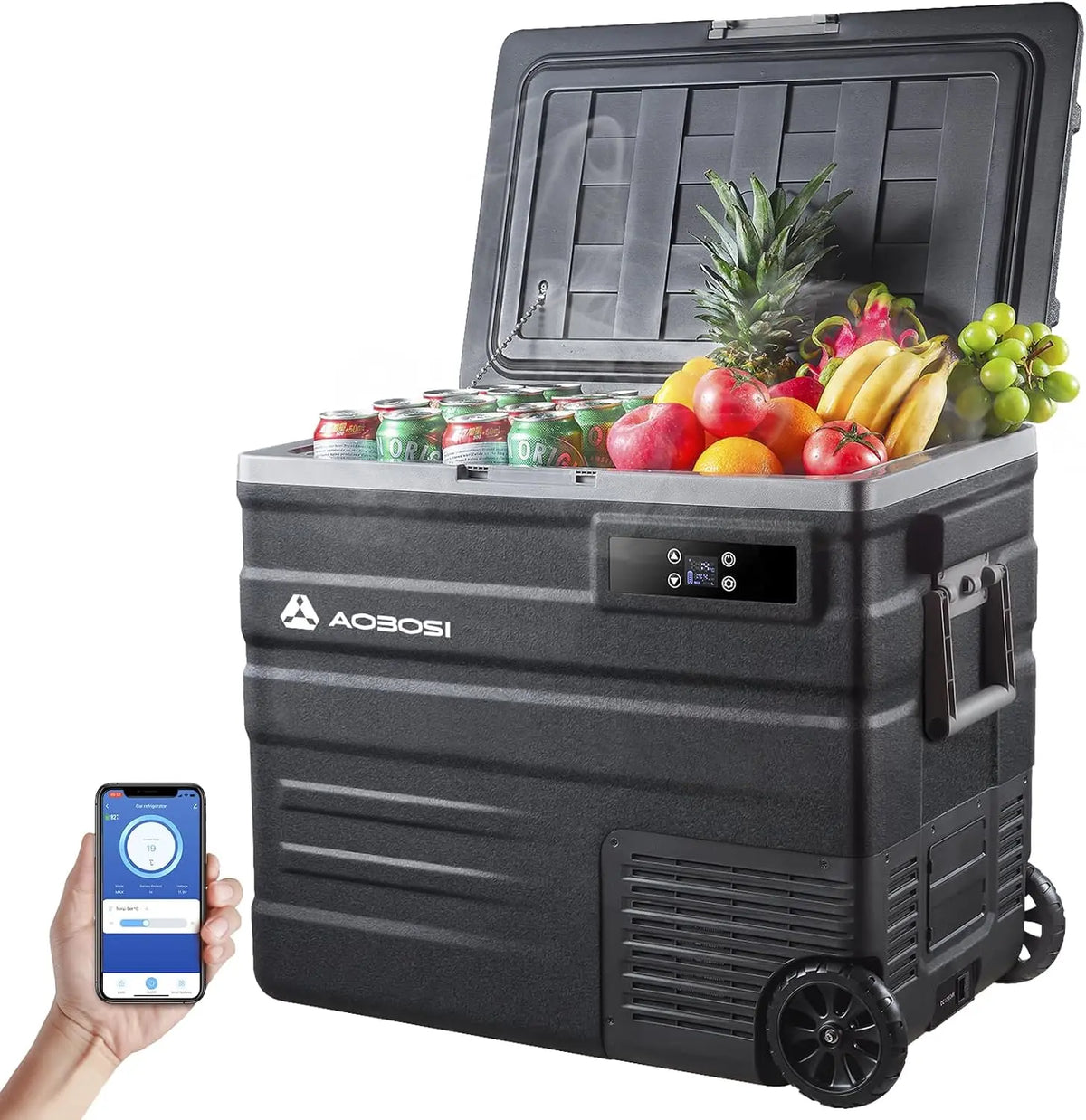 AAOBOSI 65L Glacière à Compresseur 12v 220v -20°C à 20°C APP Contrôle – gris