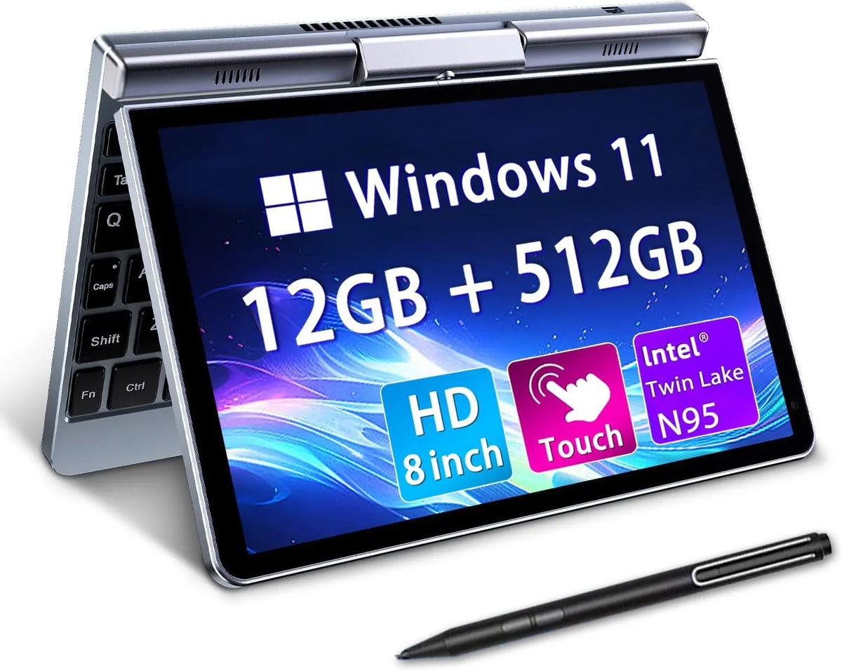 Ordinateur portable Mini 8' 2-en-1 Tactile – 3,4 GHz, 12 Go / 512 Go, noir