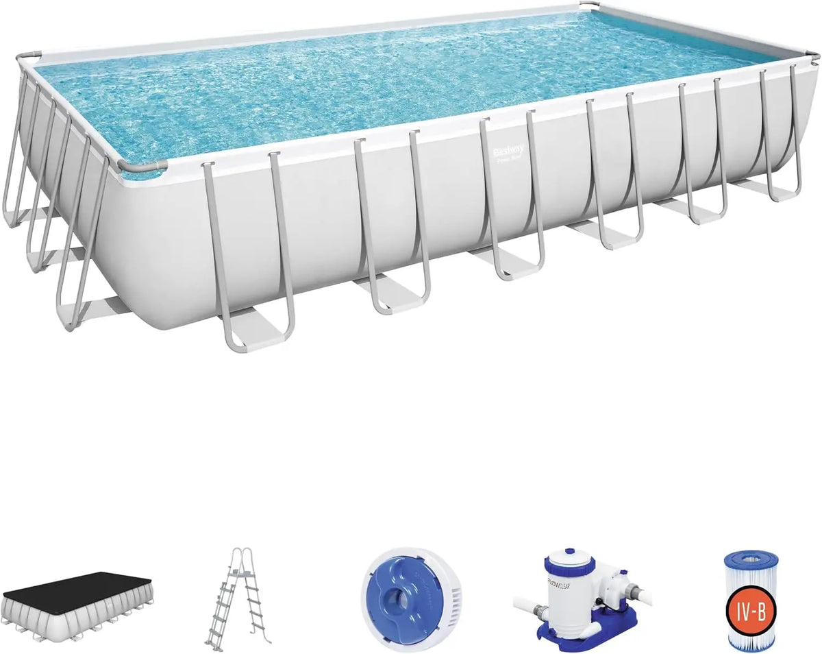 Bestway piscine hors sol rectangulaire Power Steel 732 x 366 x 132 cm – bleu/gris