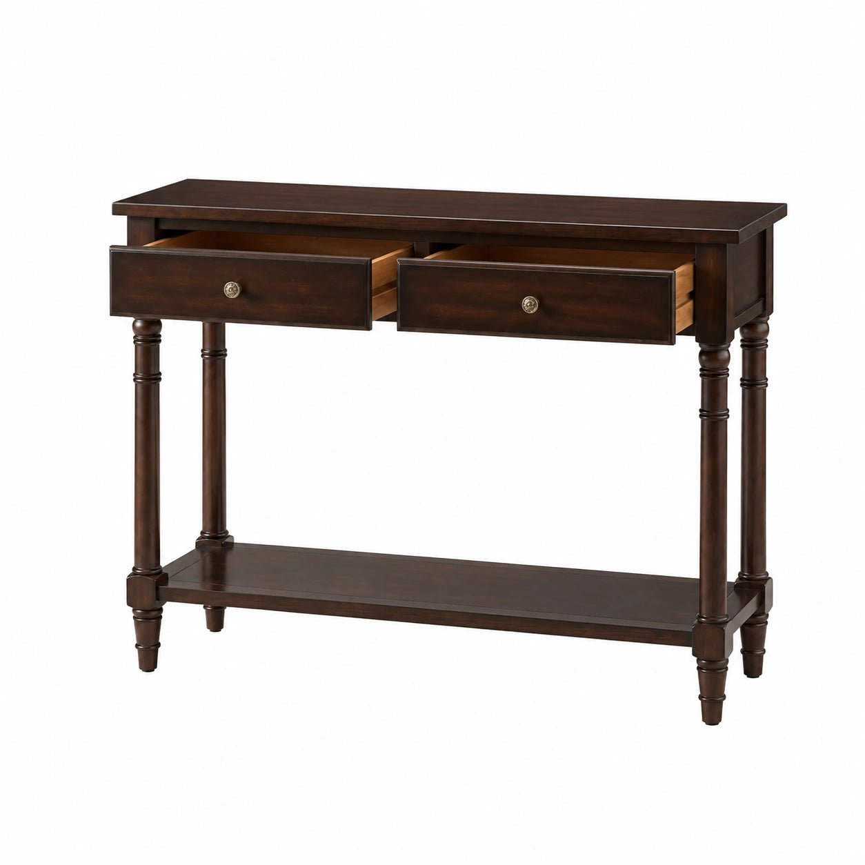 Table basse, avec tiroirs, avec étagères, en bois massif et noyer, 90 x 35 x 76,5 cm, pour le salon
