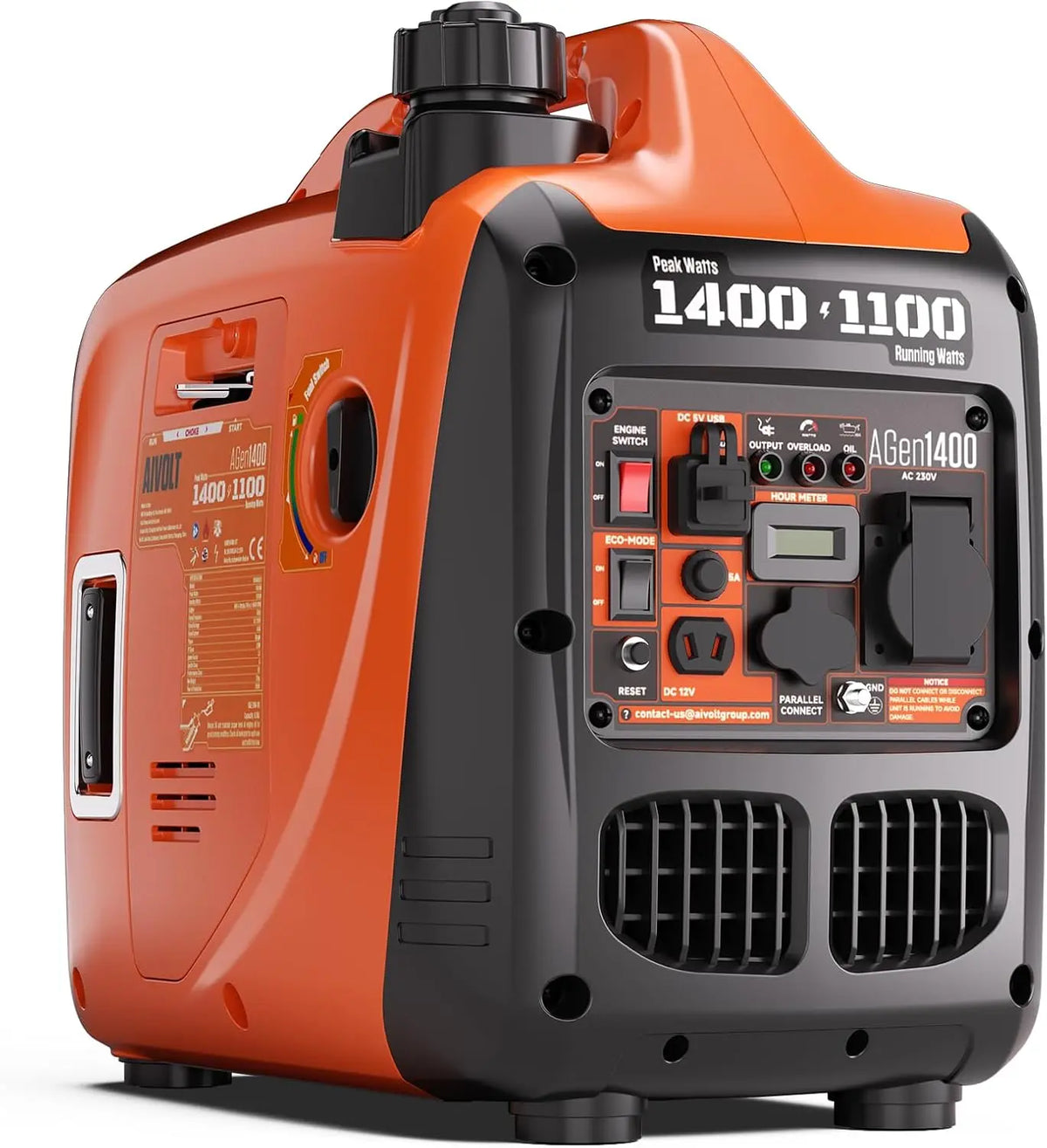 AIVOLT Groupe Électrogène Silencieux d'essence 1400W – gris/orange/noir