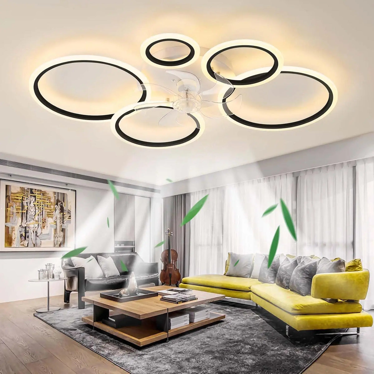 100CM Ventilateur de plafond avec éclairage Moderne Lumières – 130 W, noir