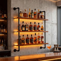 100 cm Porte-bouteilles De Vin Mural LED à 3 Niveaux pour Bar & Restaurant – 70 bouteilles, gris/orange