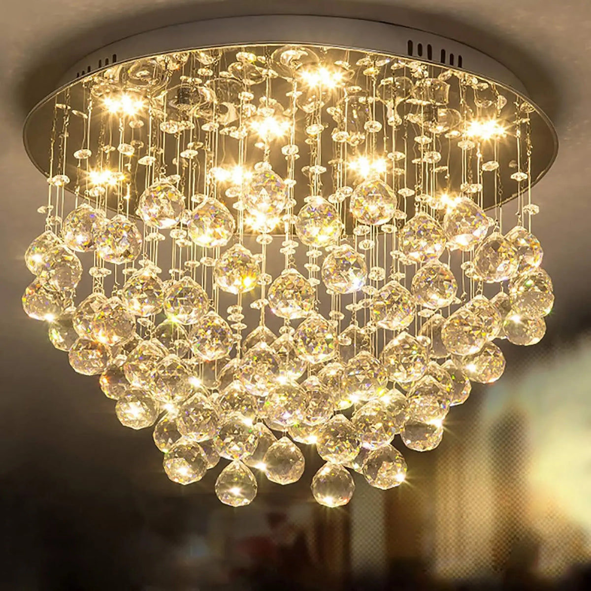 OUKANING 9 lumières Lustre moderne K9 Cristal Lustre Luminaire moderne encastré Plafonnier Goutte – 50 W / 9 W, beige/gris/marron