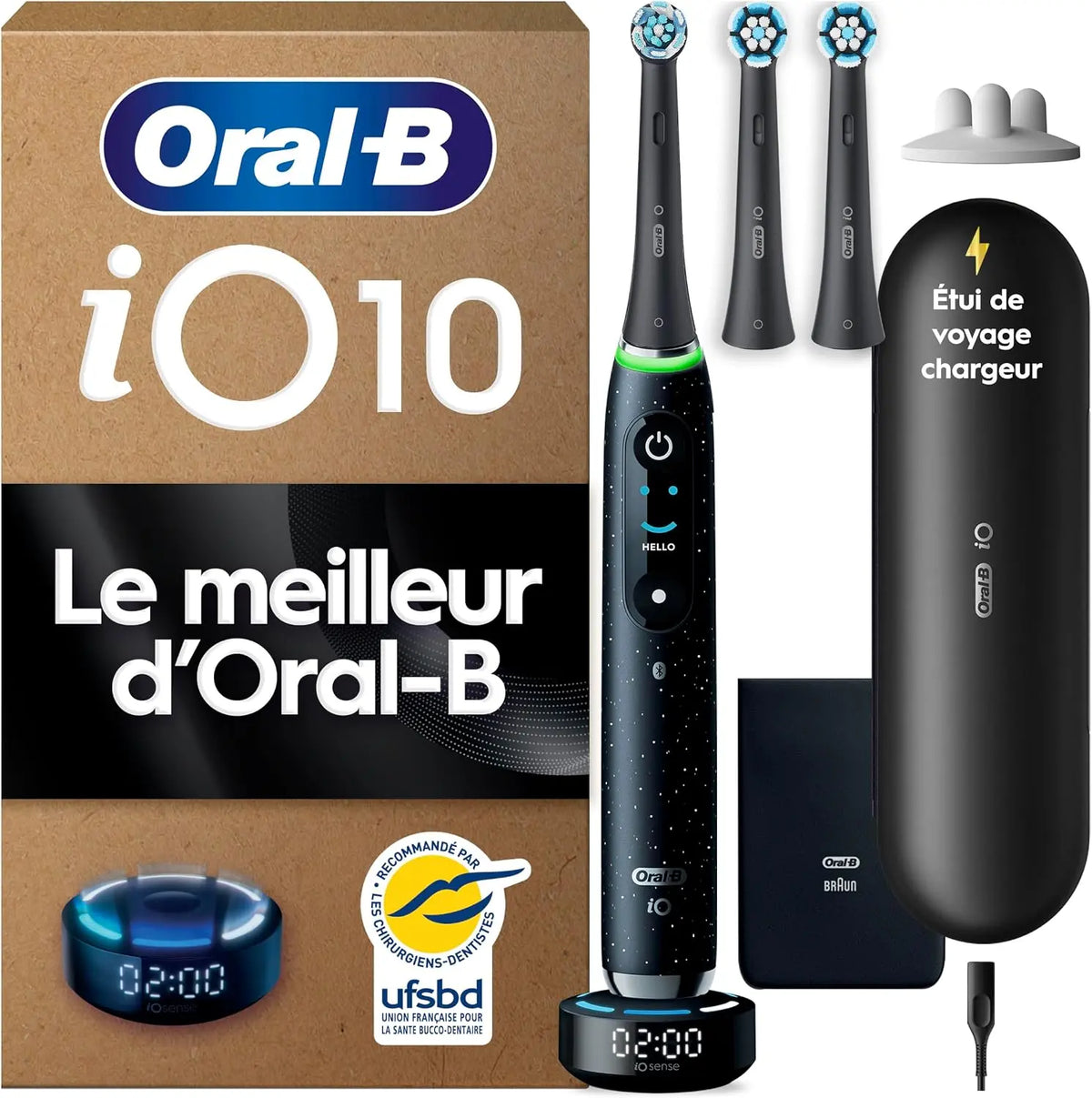 Oral-B Brosse à Dents Electrique iO 10 avec 3 Brossettes de Rechange – noir
