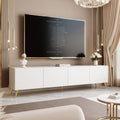 Meuble téléviseur sur Pieds LED 4 Compartiments 200 cm Blanc Mat