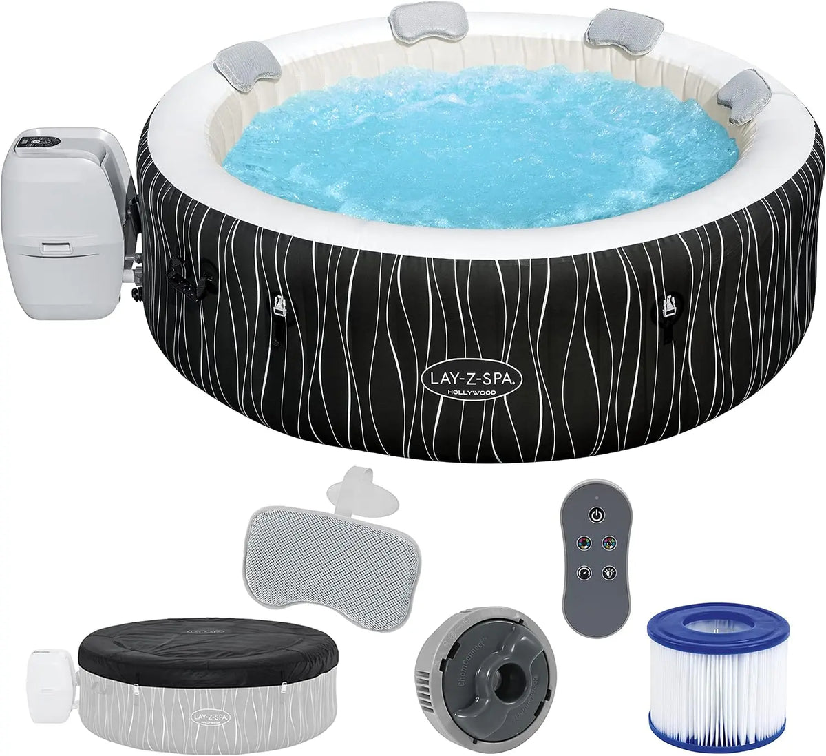 Bestway LAY-Z-SPA Hollywood Airjet 196 x 66 cm – gris/bleu/noir