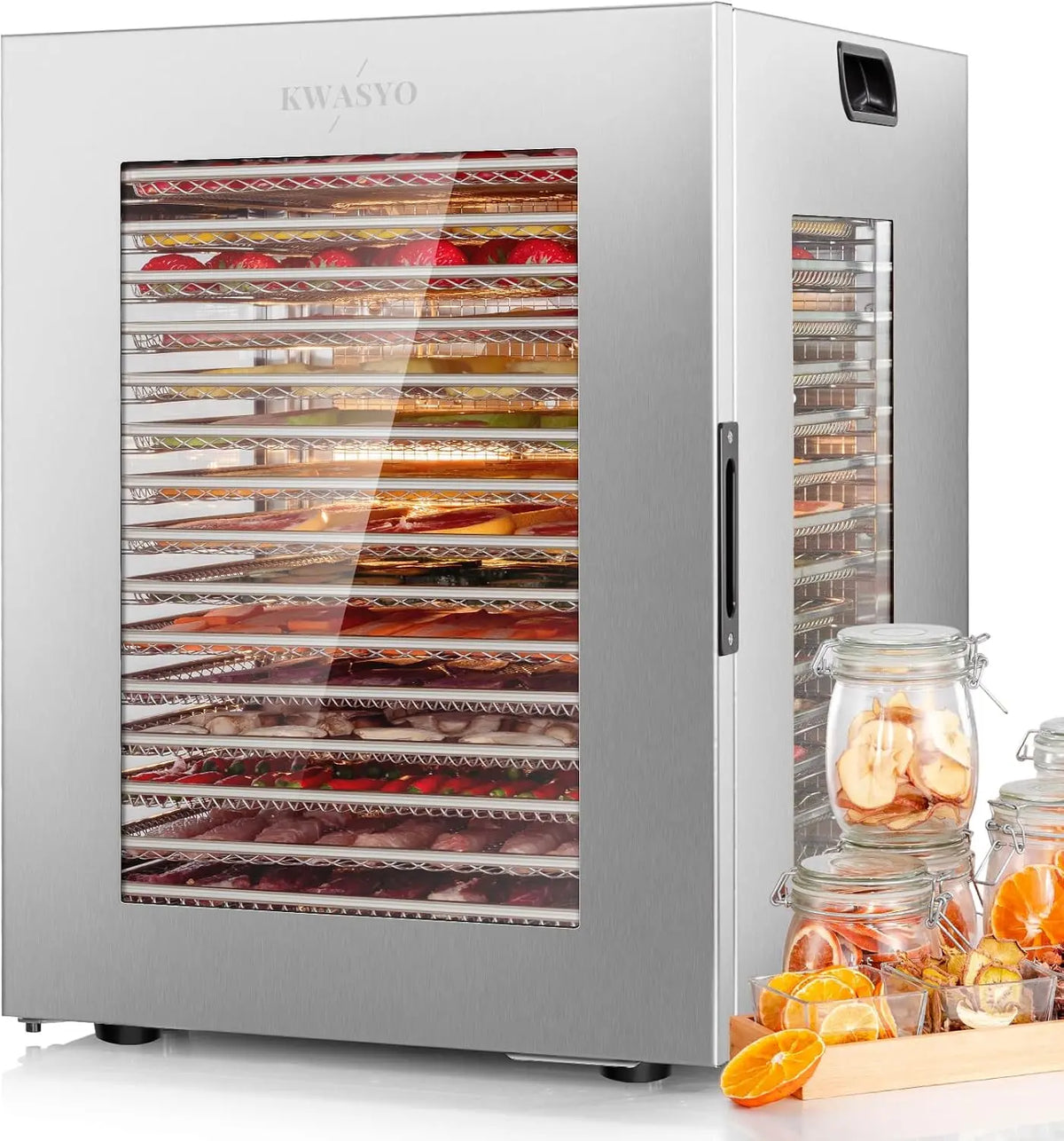 Kwasyo Deshydrateur Alimentaire en Acier Inoxydable 15 plateaux – 1200 W, argenté