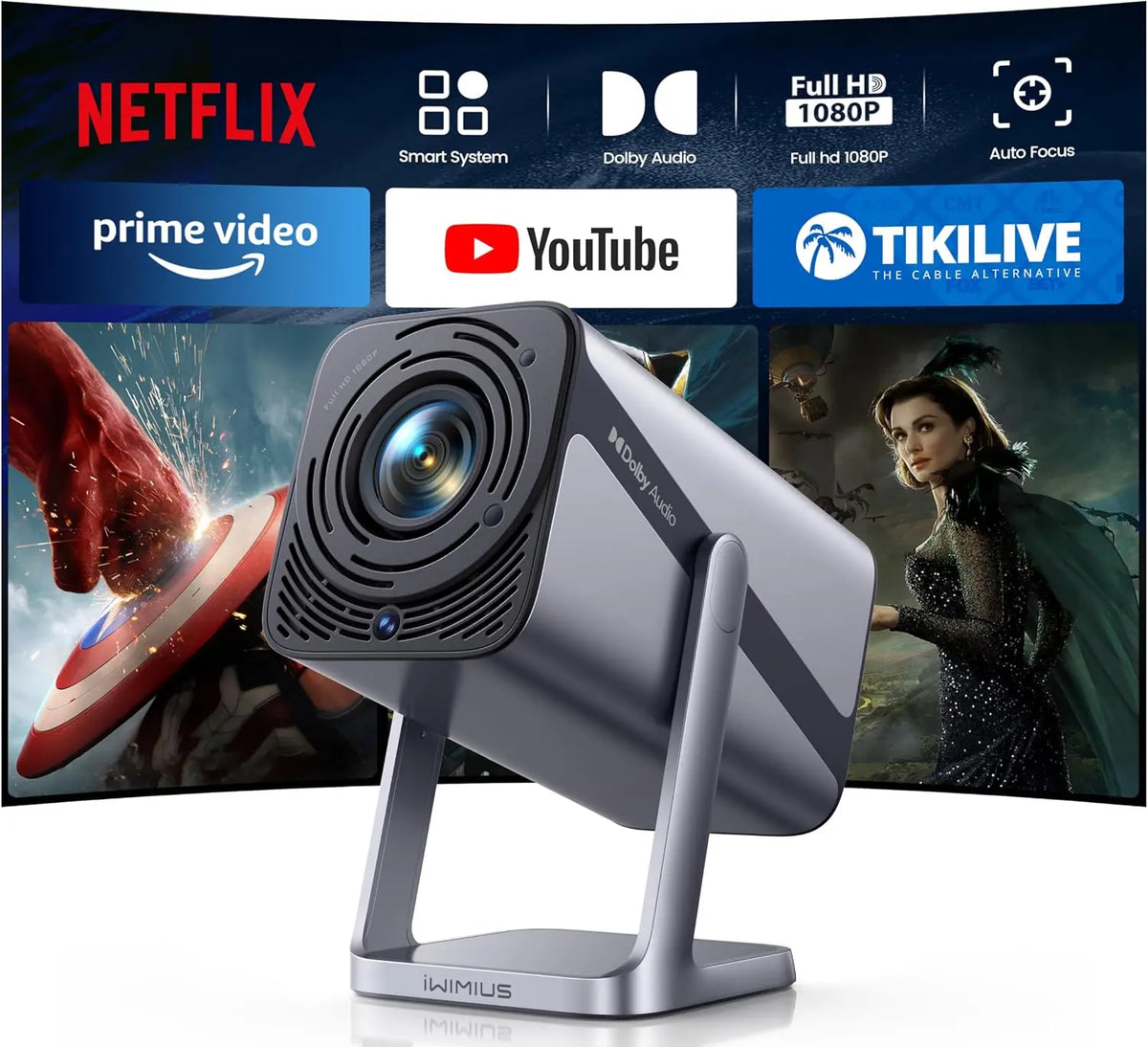 Vidéoprojecteur 4K【Netflix Ready/Dolby】 Auto Focus/Keystone 30000 Lumens Projecteur portable 4K Courte – gris/noir/bleu